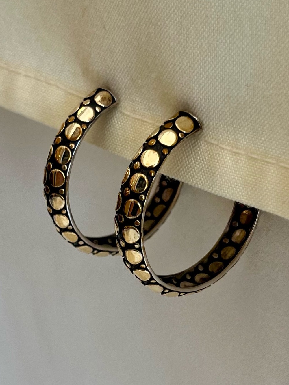 Black and Gold Hoop Earrings - Picture 2 of 16